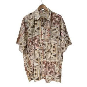 Cooke Street Honolulu Button Down Shirt Tribal Hawaiian Shirt Mens 2XL Tan Brown